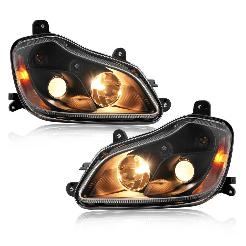 Black Projector Headlights Assembly W/Bulbs For Kenworth T680 2013-2021 2016 - Изображение 2 из 4