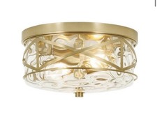 LamQee 10 in. 2-Light Brass Gold Flush Mount Water Ripple Glass Ceiling Light