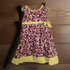 Donita A-line Dress Girls Size 4 Pink Yellow Floral Tie Waist Bow Knee Length