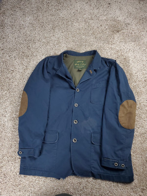 Orvis Sport Coat Blazer Jacket Large Mens Blue Elbow Patches Cotton Twill