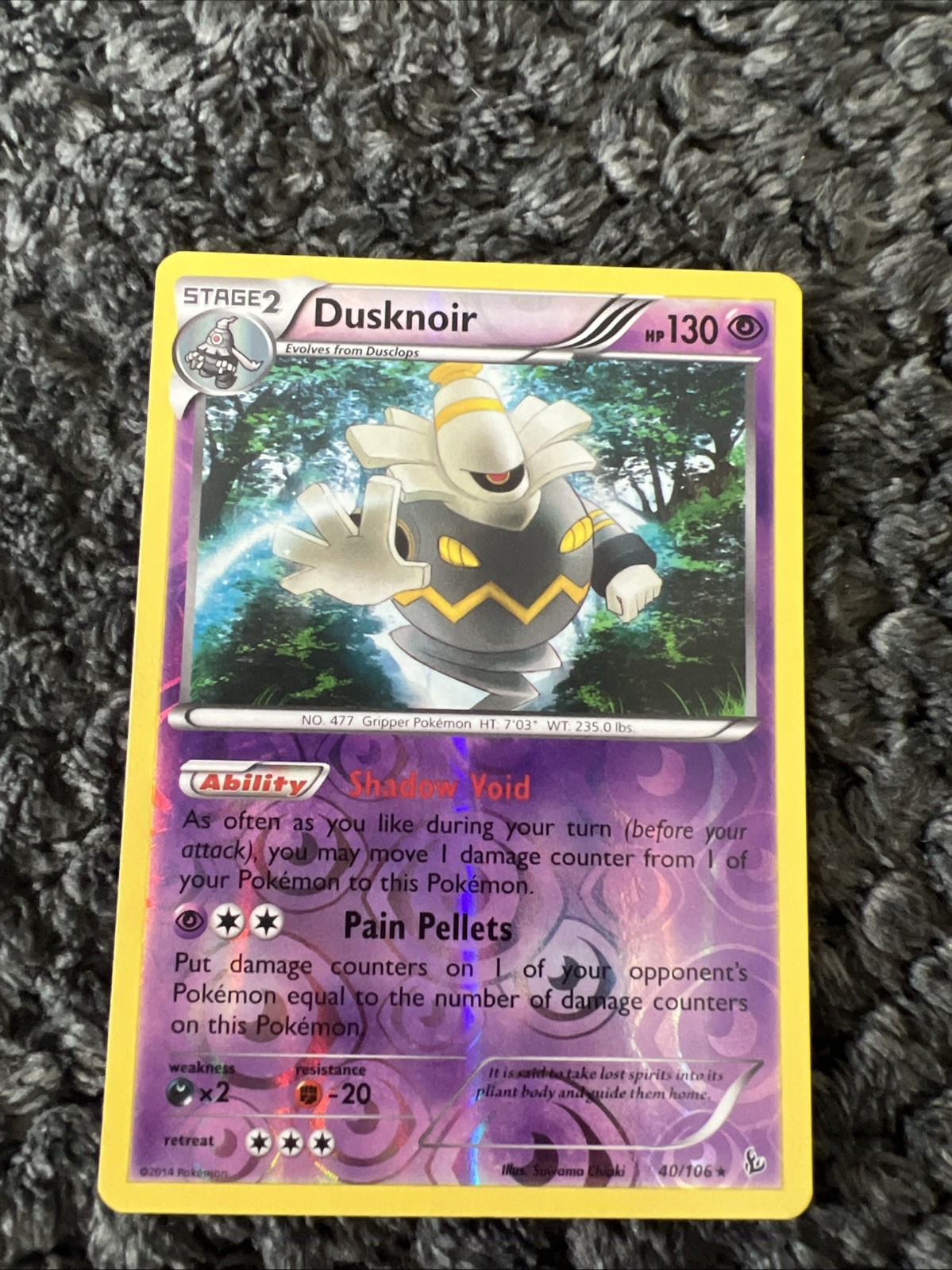 Genuine Dusknoir STAGE 2 40/106 Pokemon XY Flashfire Series Rev Holo 2014 Card