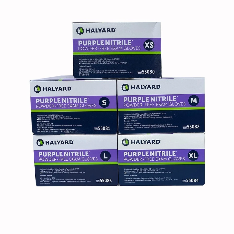 Halyard Purple Nitrile Exam Gloves Powder Free - Sizes: S, M, L, XL