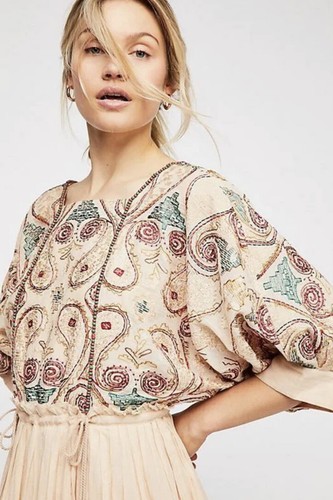 Free People Midi Dress Mesa Embroidered Cut-Out Midi Dress Size Small Petite - Picture 3 of 13
