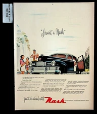 1947 Nash 600 Motors Cars Blue Family Swim Waterfall Vintage Print Ad 30397