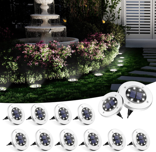 Solar Ground Lights, 12 Pack Solar Lights Outdoor Waterproof, 8 LED Solar Powere - Picture 7 of 12