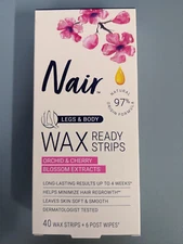 2 PACK Nair Hair Remover Wax Ready-Strips, 40 Wax Strips + 6 Post Wipes