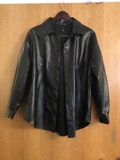 Shein Black PU Leather Jacket Button Up Size M