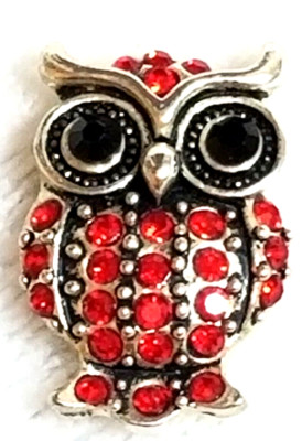 OWL RED RHINESTONES 18mm/20mm GINGER SNAP BUTTON POPPER FOR NOOSA JEWELRY