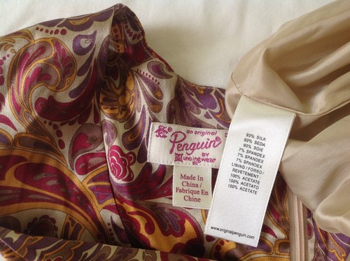 PENGUIN Sz M silk paisley tan red purple orange mini sleeveless dress EUC - Picture 12 of 12