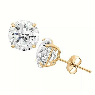 Genuine White Sapphire Round Stud Earrings set in 10k Yellow Gold 