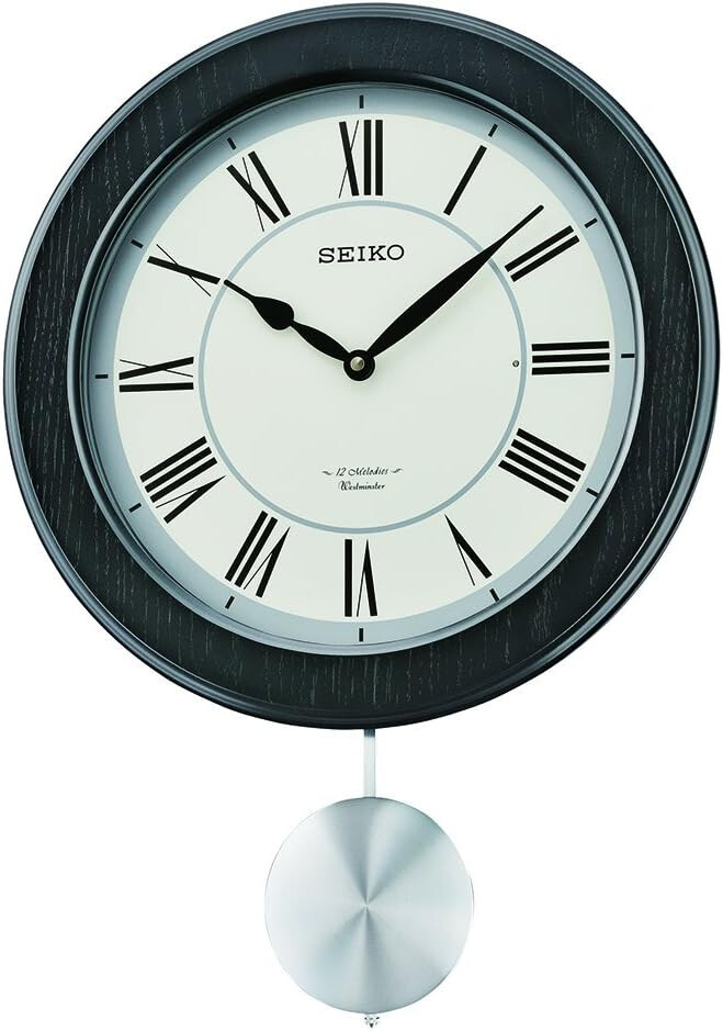 Seiko QXM345KLH Pendulum Quartz Wall Clock with 12 Melodies