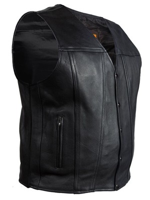 MEN'S MOTORCYCLE CLUB PLAIN LEATHER VEST WITH 2 GUN POCKETS & SINGLE PANEL BACK