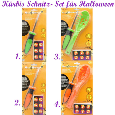KÜRBIS SCHNITZSET AUSHÖHLSET Halloween Werkzeug Hexen Grusel Party Deko Vorlagen