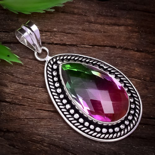 Pendentif En Pierre Naturelle De Jaspe Multicolore - Argent 925 - Fait Main - 2,25 Pouces