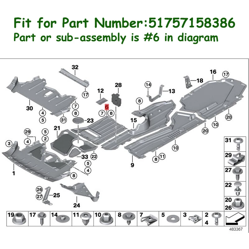 For 2007-2014 BMW X5 X6 E70 E71 Center Underbody Shield Panel/Liner 51757158386 - Imagem 3 de 4