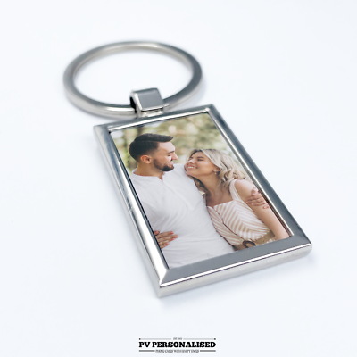 Personalised Photo Keyring - Custom Engraved Text & Picture, Silver Stainless Steel Keychain