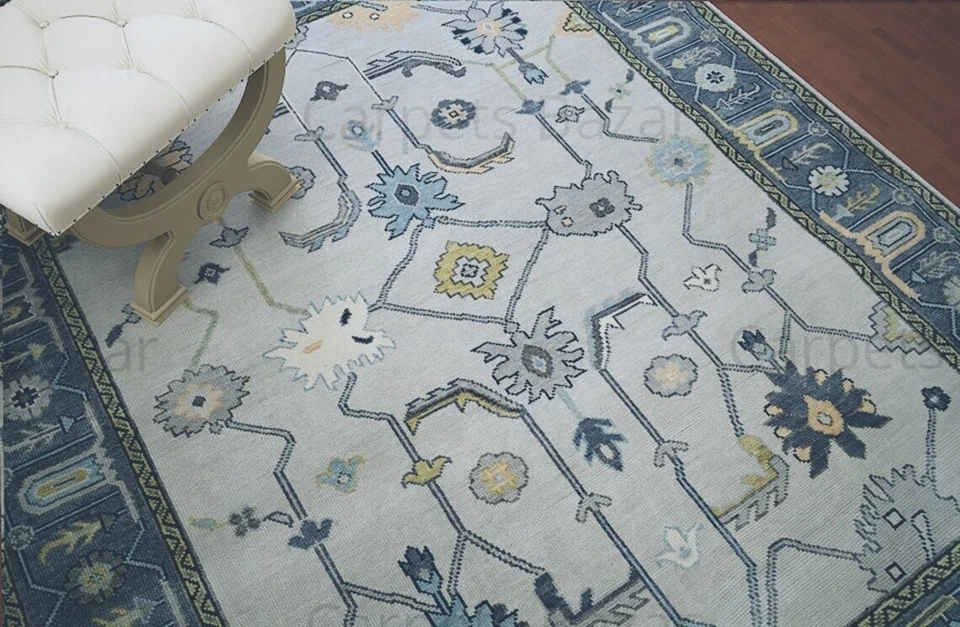 New Oushak Rug Contemporary hand-Knotted Living Room Area Rug Color Cream 8x10 - Image 3 of 4