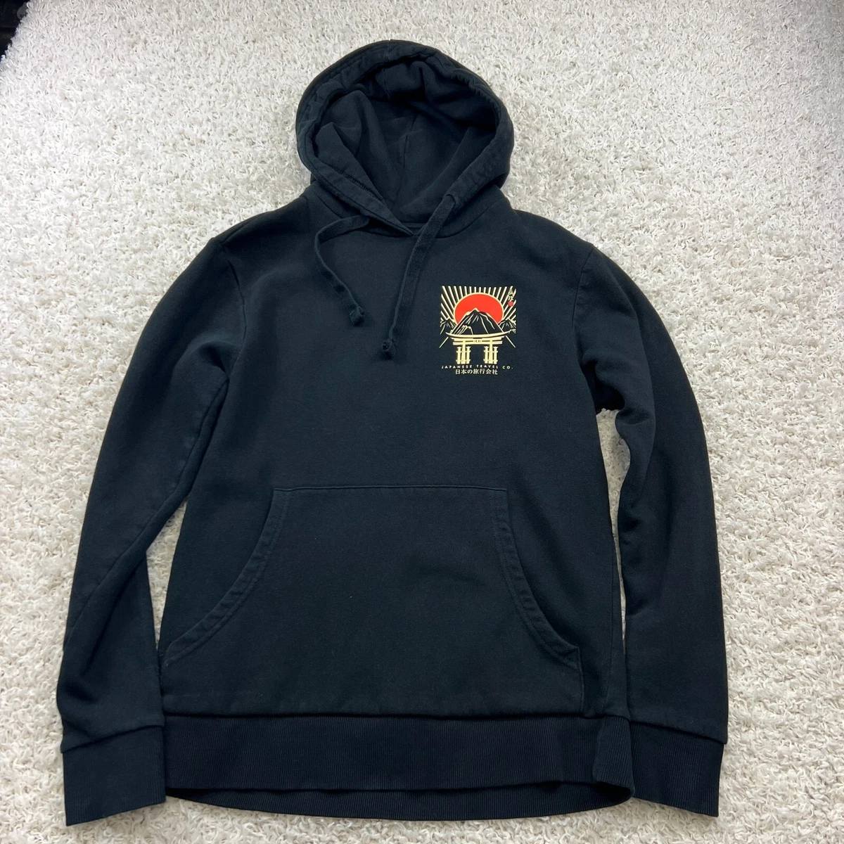Japanese Travel Co. Graphic Hoodie Adult Small Black Sweatshirt Pullover