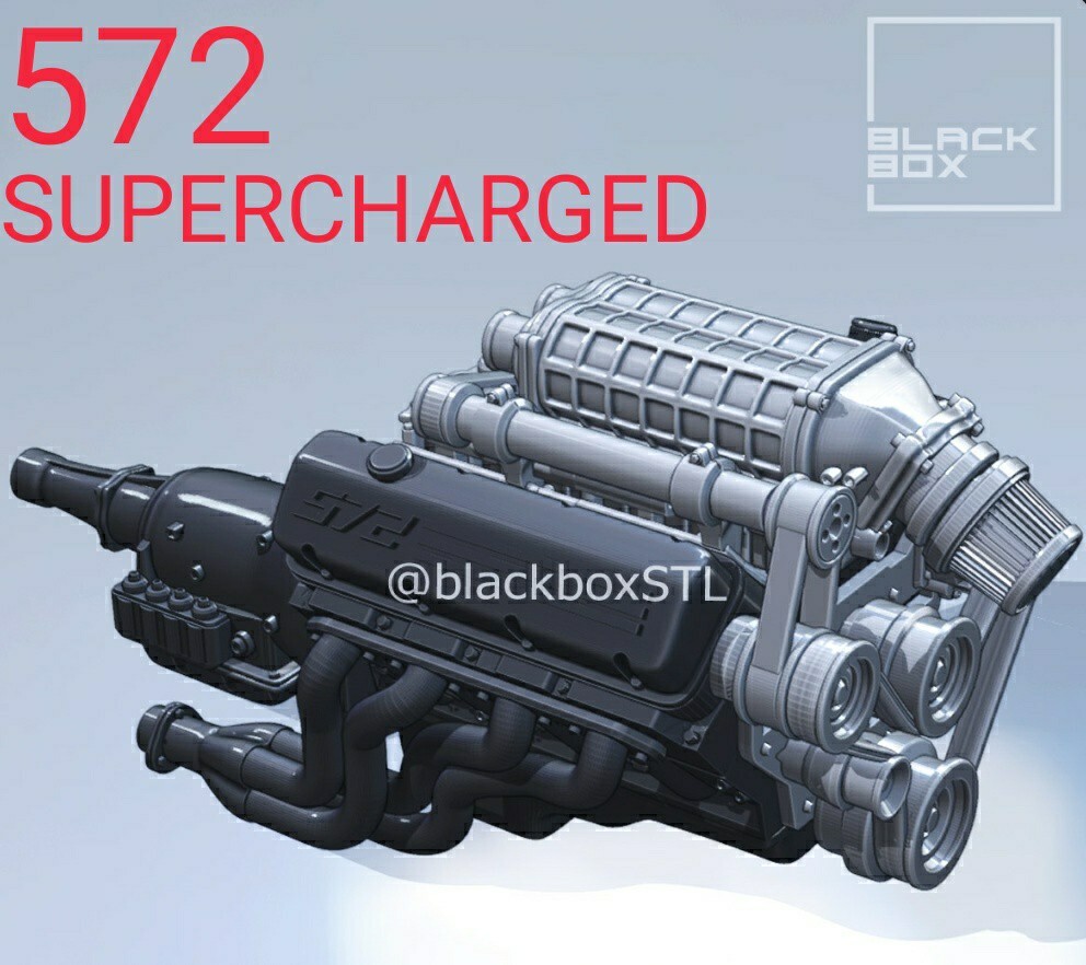 1/24-1/25 Scale Resin 3D Printed 572 Supercharged Motor Engine BlackBox Design  