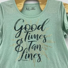 Signature Studio Good Times Tan Lines Cold Shoulder Top Tee XL Light Green