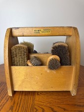 Vintage Wood Kiwi Groomer Shoe Care Shoeshine Caddy Kit with 8 Brushes