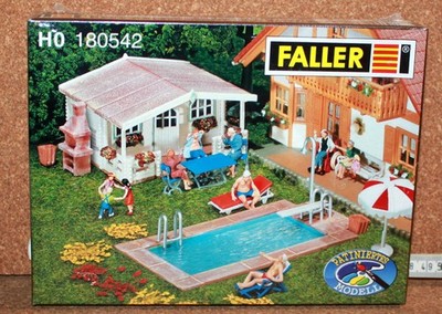 Faller H0 180542 Swimming Pool + Gartenhaus + Grill als Bausatz Neu in OVP !!!