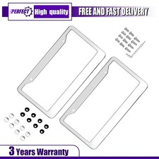 Chrome Stainless Steel License Plate Frame Tag Cover Metal With Screw Caps