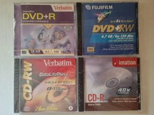 DVD+RW, DVD+R, CD-RW, CD-R Recordable Media Lot of 4