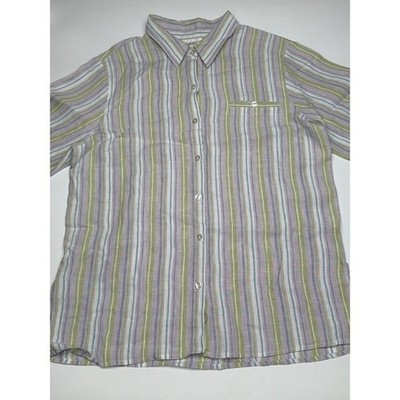 Chadwick's 100% Linen Striped Button Down Shirt Women's Casual Top size 14