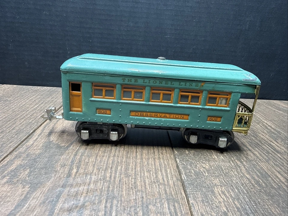 Lote de 3 líneas LIONEL trenes de preguerra Pullman y números de observación 607 y 608  Foto 2 de 4