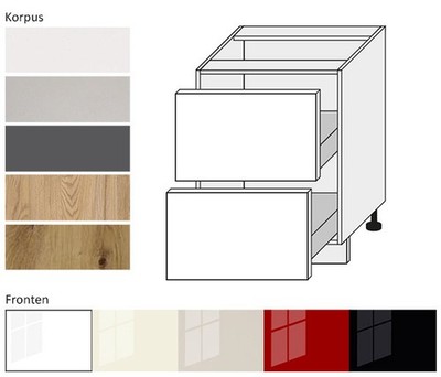 Schubladenunterschrank Platinium REJS-Vollauszug 60cm Farbe wählbar PN-D2R/60