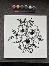 Floral Painting Canvas with paint and brush included!