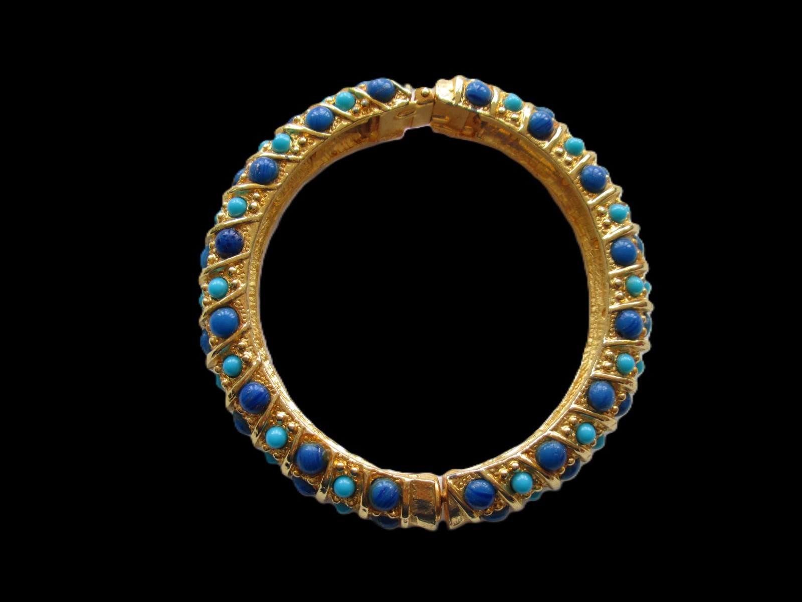 Cadoro Signed Blue Stone Hinged Bangle Bracelet - image 4