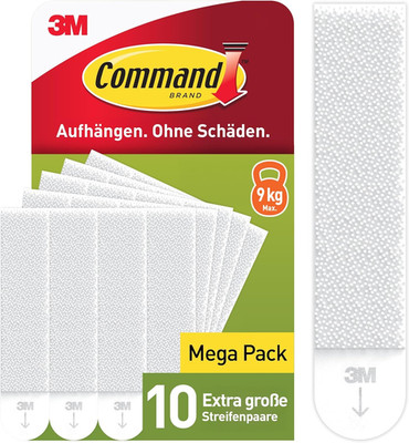 Command Klebestreifen, Vorteilspack 10X2 X-Large (20 Strips), Weiß, Für Schweres