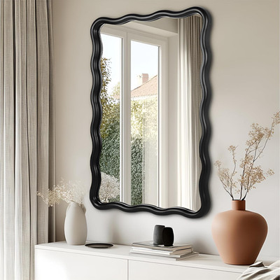 Scalloped Black Wavy Rectangular Bathroom Mirror for Modern Spaces