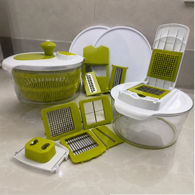 MegaChef Salad Spinner 10-in-1 Multi-Use 8-Blades Slicer Dicer Chopper Compact