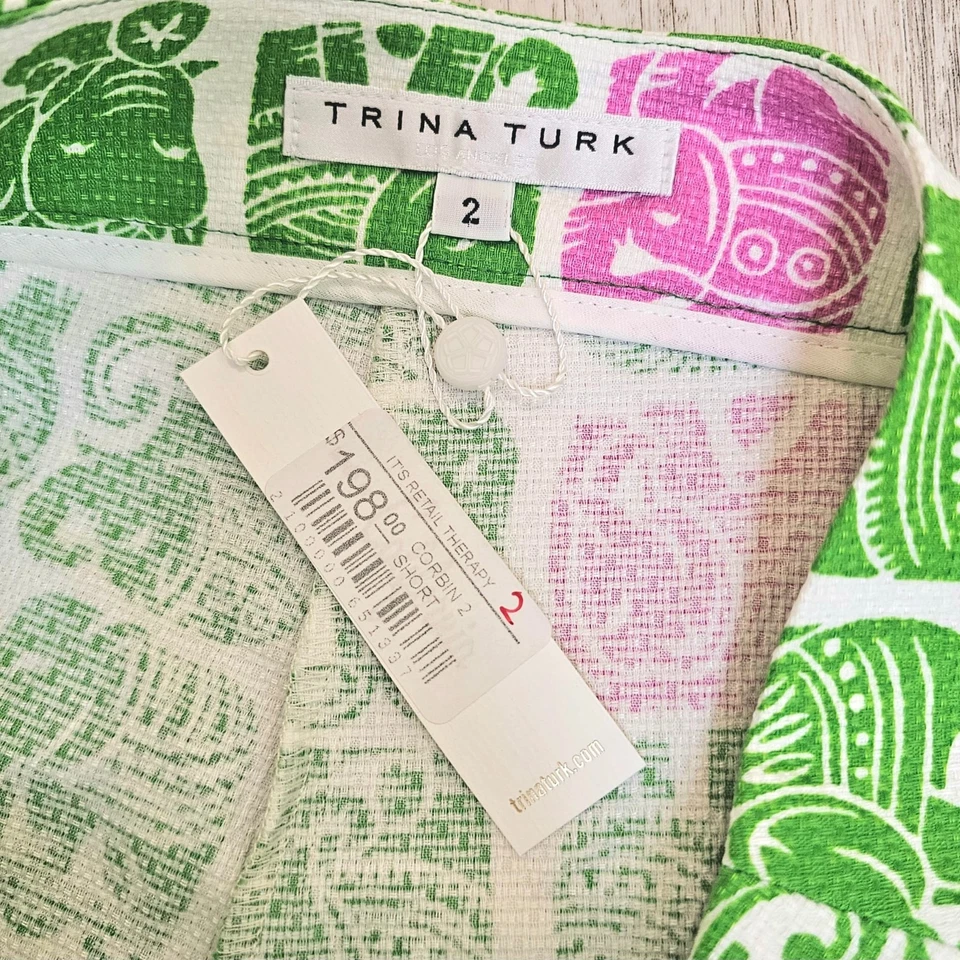 Шорты женские Trina Turk Corbin 2 со слоновьим принтом розовые зеленые размер 2 - Изображение 4 из 4