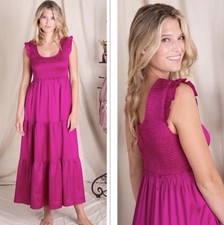 Natural Life Olivia Magenta Smocked Maxi Dress Size L NWT