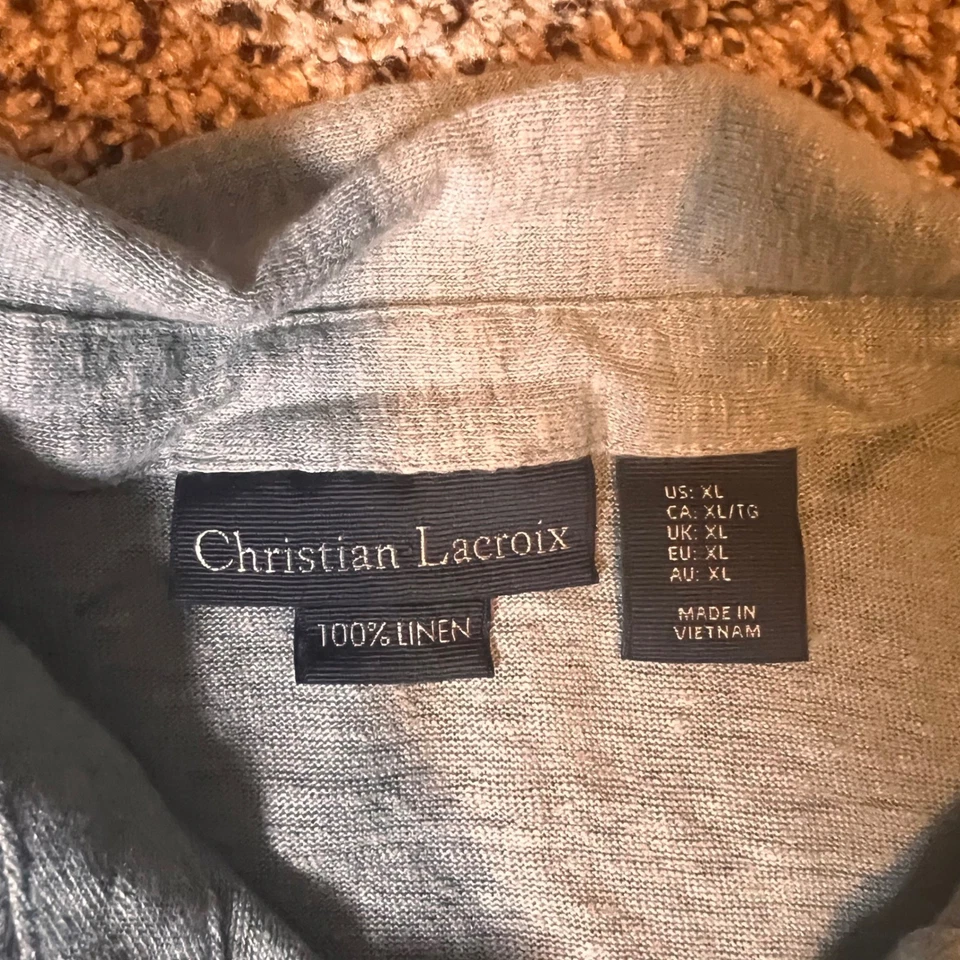 Christian Lacroix Mens XL Green Linen Short Sleeve Casual Polo Shirt - Image 2 of 4