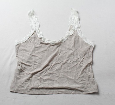 Aerie Women's Modal Ribbed Lace Trim Crop Tank Top EJ3 Stone Harbor Large NWT