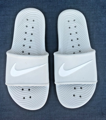 Nike Kawa Gray White Swoosh Slide Sandals Men 7 Women 8 Shower Comfort
