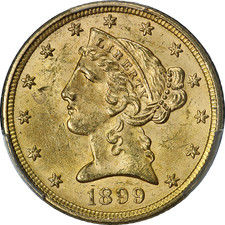 1899-P Liberty Gold $5 PCGS MS63+ Fairmont Reserve Gold Foil Strong Strike