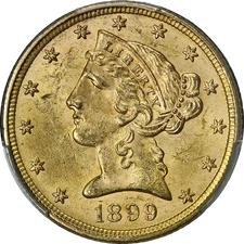 1899-P Liberty Gold $5 PCGS MS63+ Fairmont Reserve Gold Foil Strong Strike