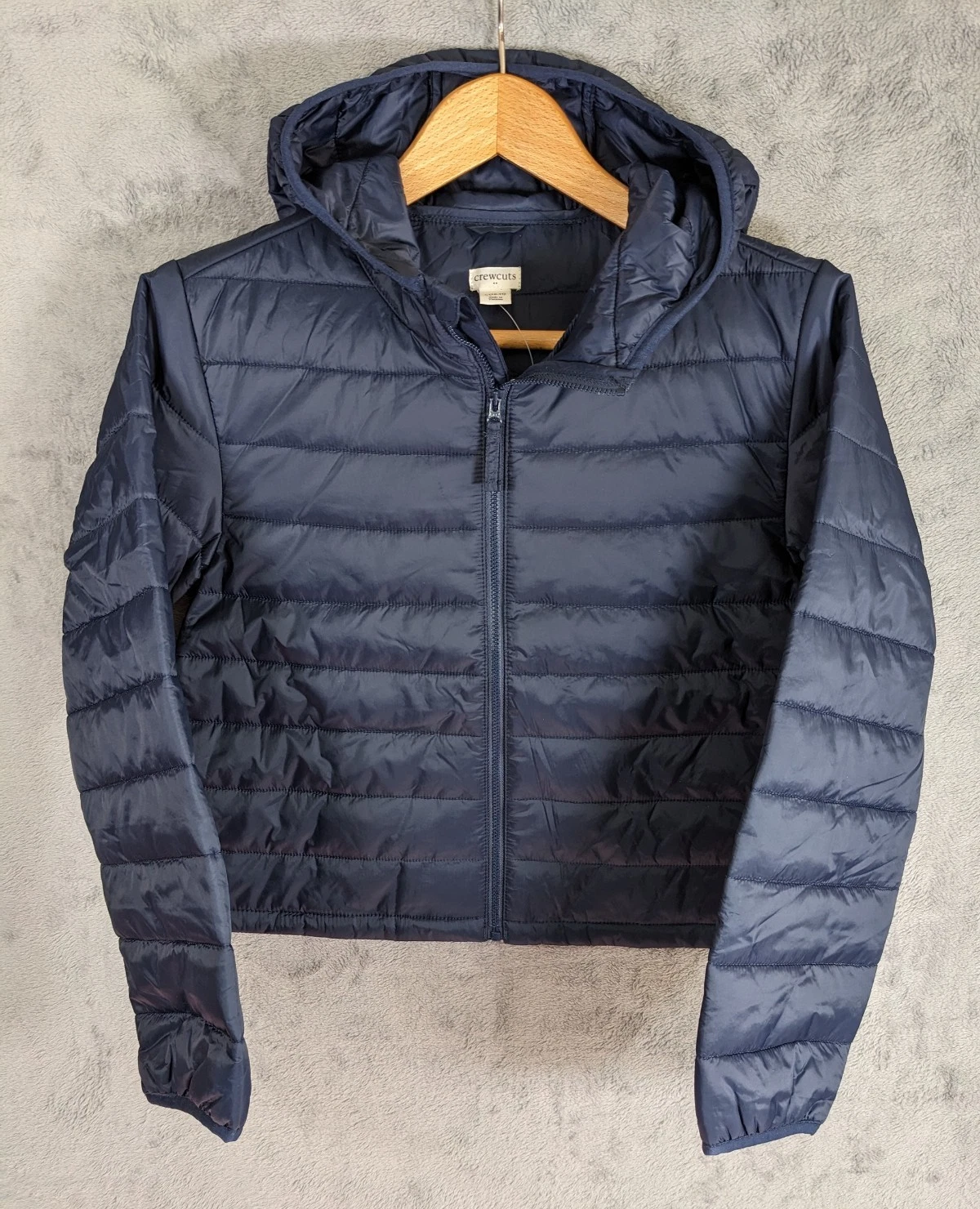 NWT J.Crew Crewcuts Puffer Jacket Packable Size L 10-11 Lightweight Blue Hooded