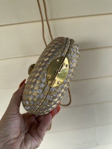 Vintage Delill Gold/Silver Woven Hardbody Evening Bag Purse W/ Shoulder Strap - Picture 7 of 11