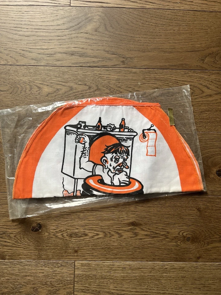 Vtg NOS 50s GOOD BYE CRUEL WORLD Orange Toilet Seat Cover Novelty “Royal Flush” - Image 3 of 4