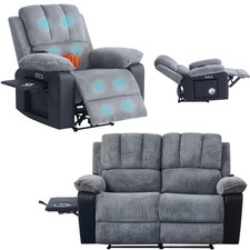 Electric Recliner Sofa Armchair 1 or 2 Seat Heated Massage Chair Lounge w/Holder