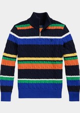 NEW Polo Ralph Lauren Boy's Cable Knit Striped Sweater Size Large 14-16