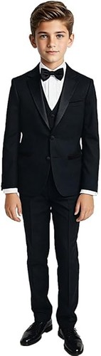 Formal Toddler Boys Tuxedo 5 pieces Set with Satin Vest and Bow Tie Size 2T-14 - Picture 9 of 16