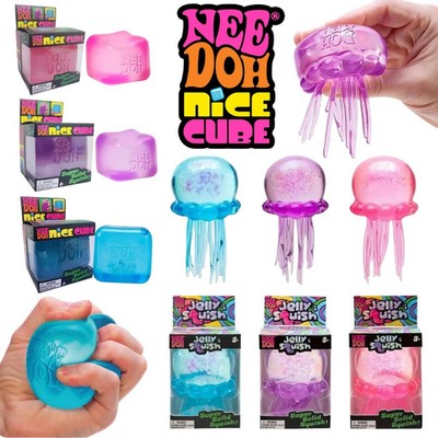 Trending Nee Doh Jellyfish & Cube Squish Toy, Soft Jelly Squeeze Stress Relief F